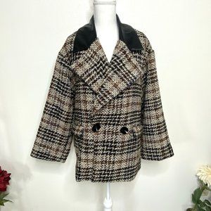 Pink Ripple Double Breasted Oversized Tweed Coat Preppy Academia